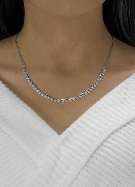 Gümüş rodyumlu zirkon taşlı gurmet zincirli kare kolye SGTL10493RODAJ