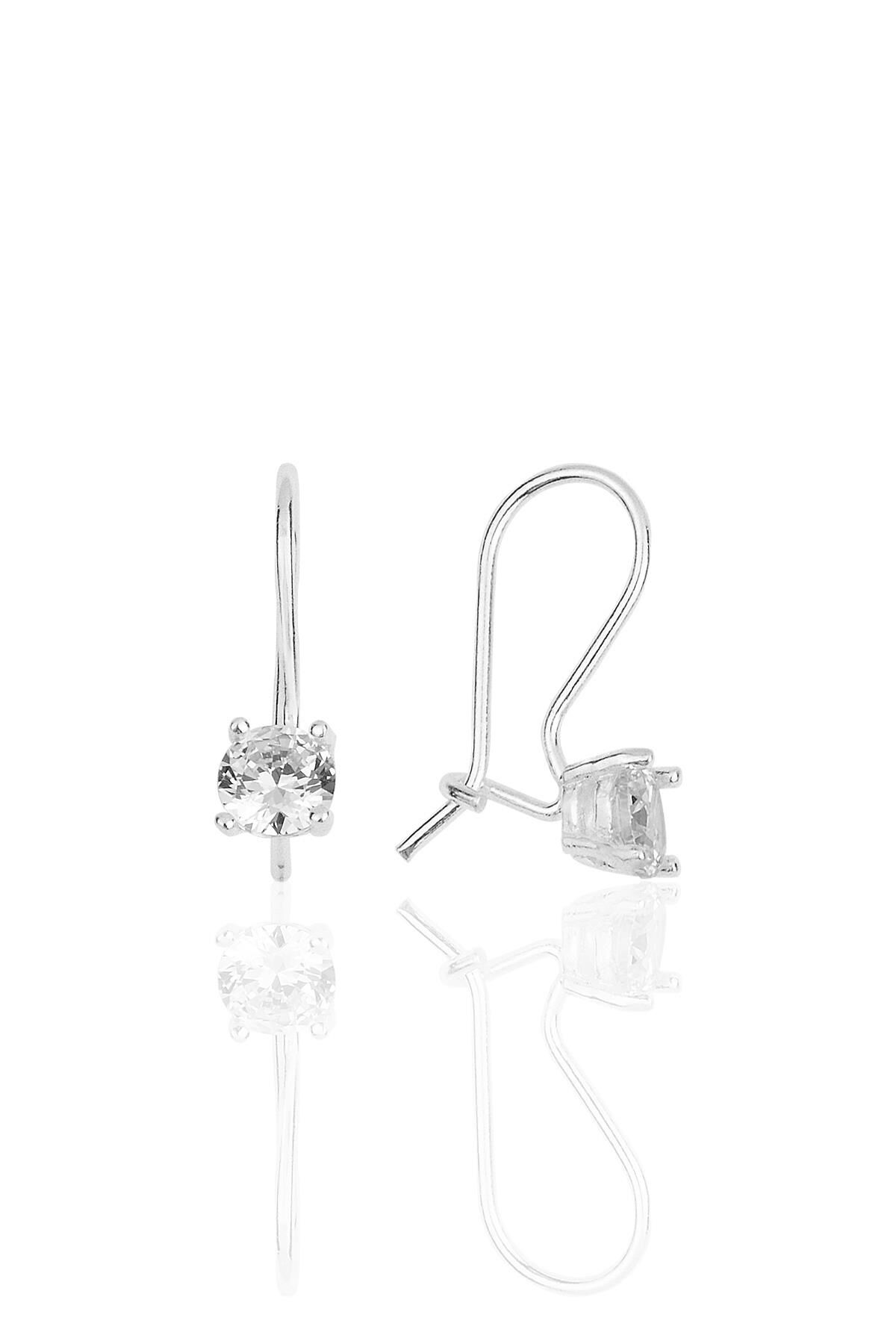 Gümüş rodyumlu zirkon taşlı pırlanta modeli çengelli tektaş küpe SGTL11949RODAJ