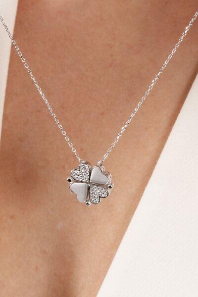 925 ayar gümüş rodyumlu zirkon taşlı mıknatıslı açılır kapanır yonca kolye. SGTL12356RODAJ