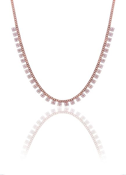 Gümüş rose zirkon taşlı gurmet zincirli kare kolye SGTL10493ROSE