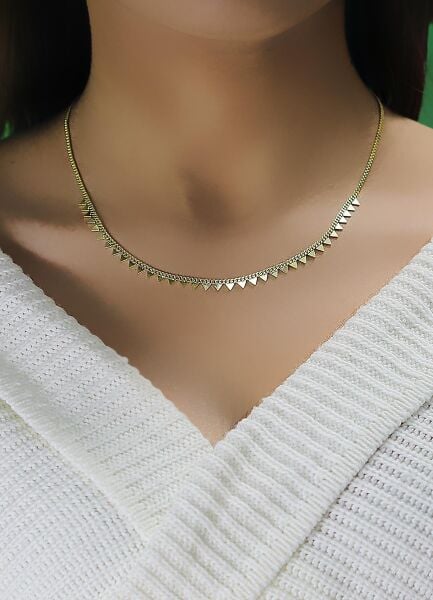 Gümüş altın yaldızlı  gurmet zincirli piramit kolye SGTL10494GOLD