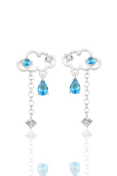 Gümüş rodyumlu akuamarin ve zirkon taşlı bulut küpe SGTL12346RODAJ