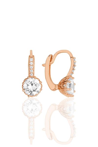 Gümüş rose zirkon taşlı elmas montürlü küpe SGTL11849ROSE