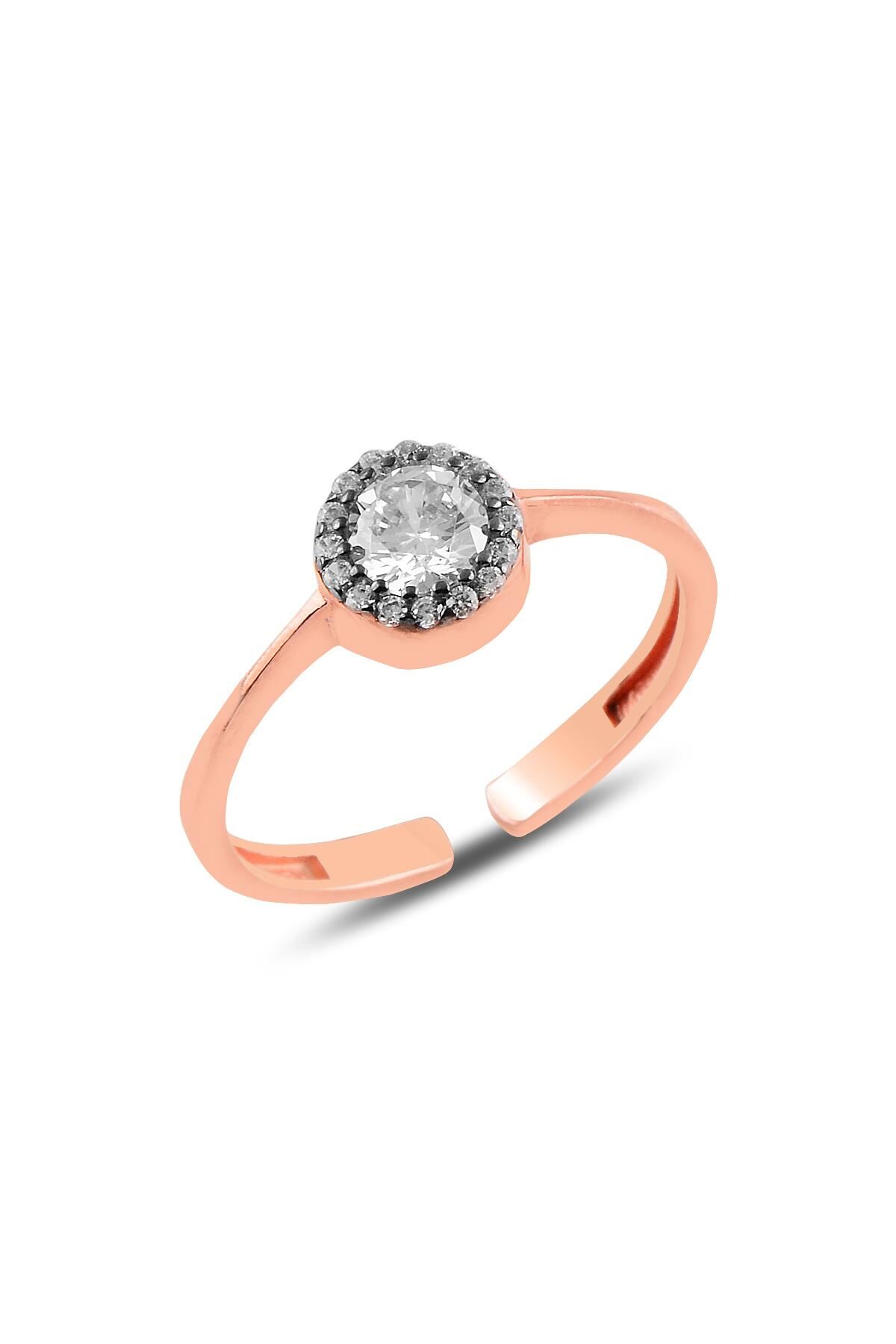 Gümüş elmas montürlü ayarlamalı yüzük SGTL11018ROSE