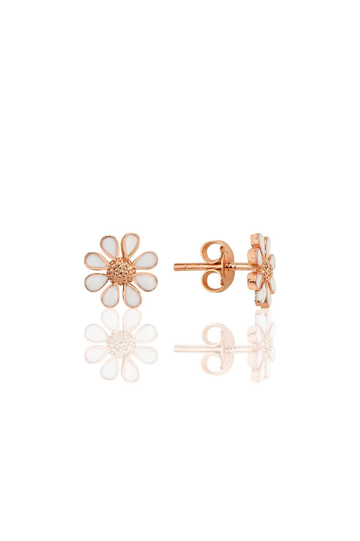 Gümüş rose mineli papatya küpe SGTL12314ROSE