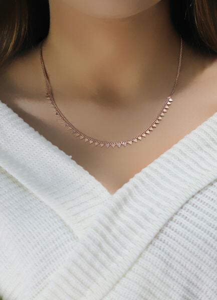 Gümüş rose gurmet zincirli piramit kolye SGTL10494ROSE