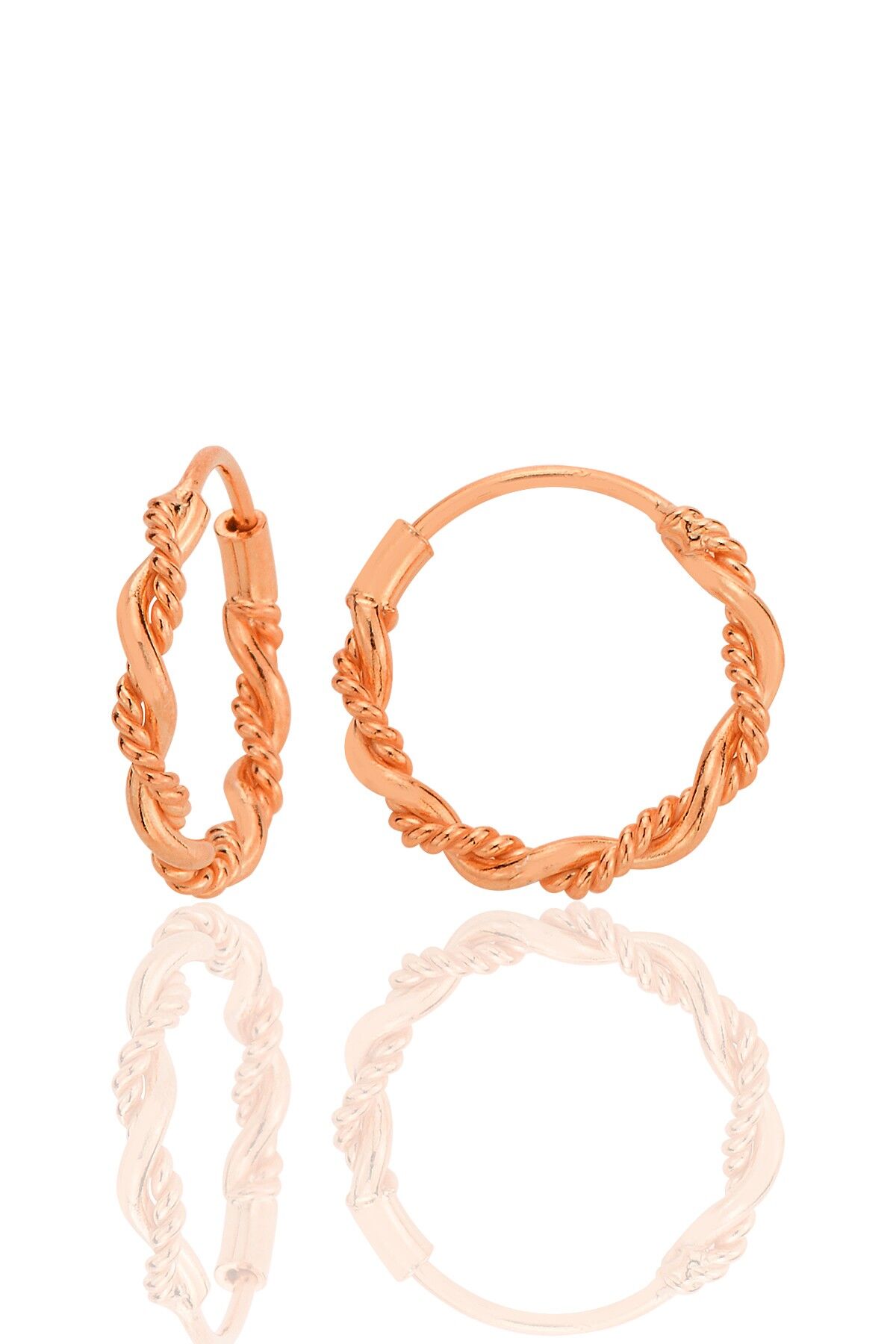 Gümüş rose işlemeli çift burgulu 16 mm halka küpe SGTL12750ROSE