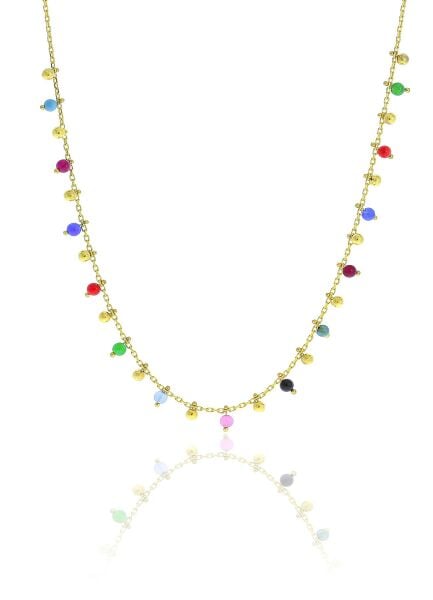 Gümüş altın yaldızlı doğal taşlı renk cümbüşü kolye SGTL10495GOLD