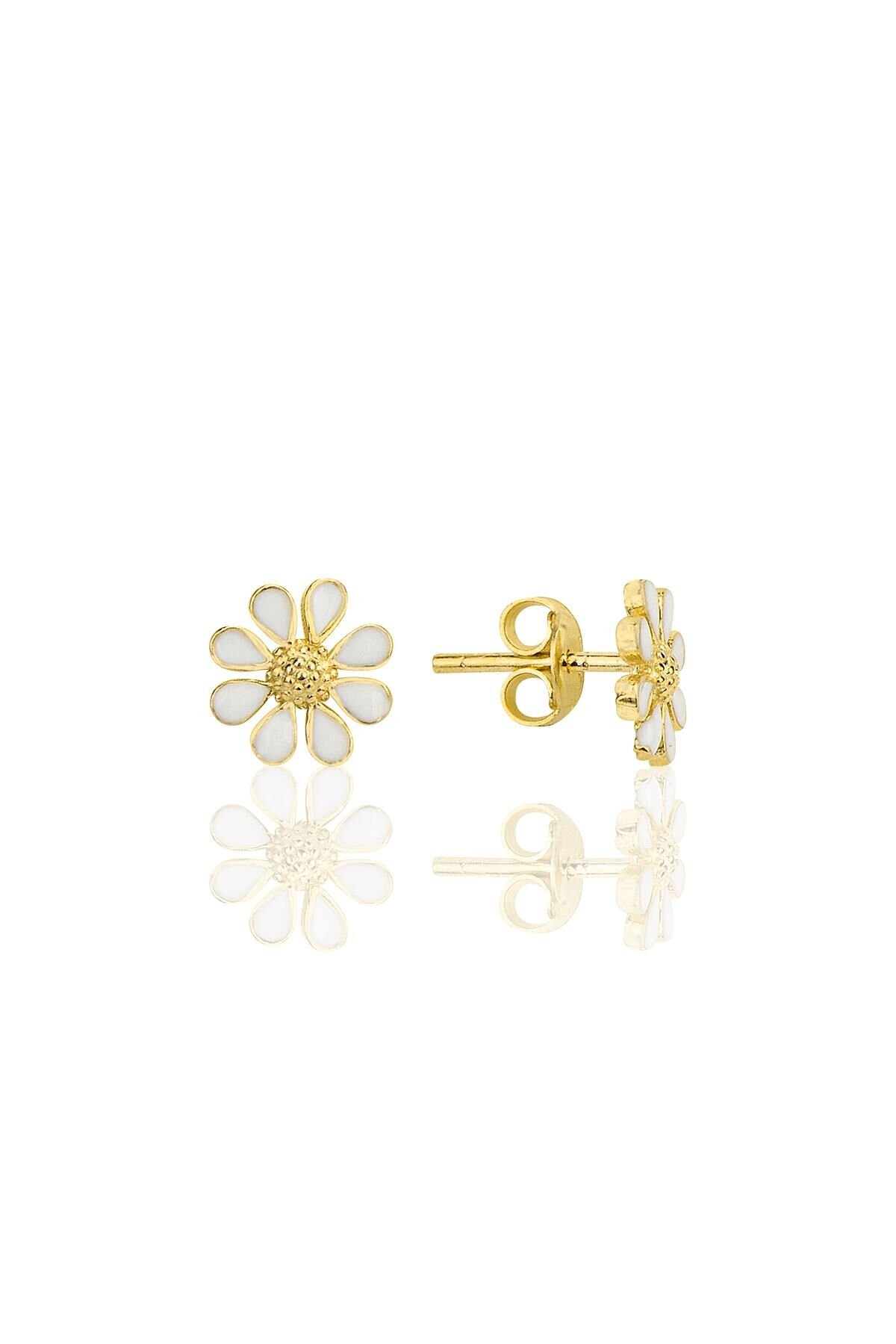 Gümüş altın yaldızlı mineli papatya küpe SGTL12314GOLD