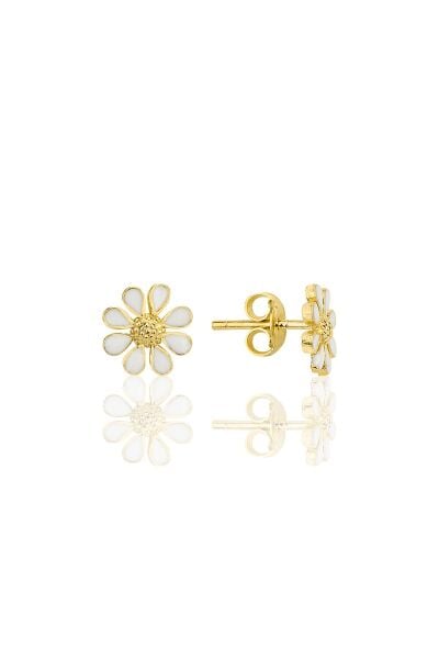 Gümüş altın yaldızlı mineli papatya küpe SGTL12314GOLD