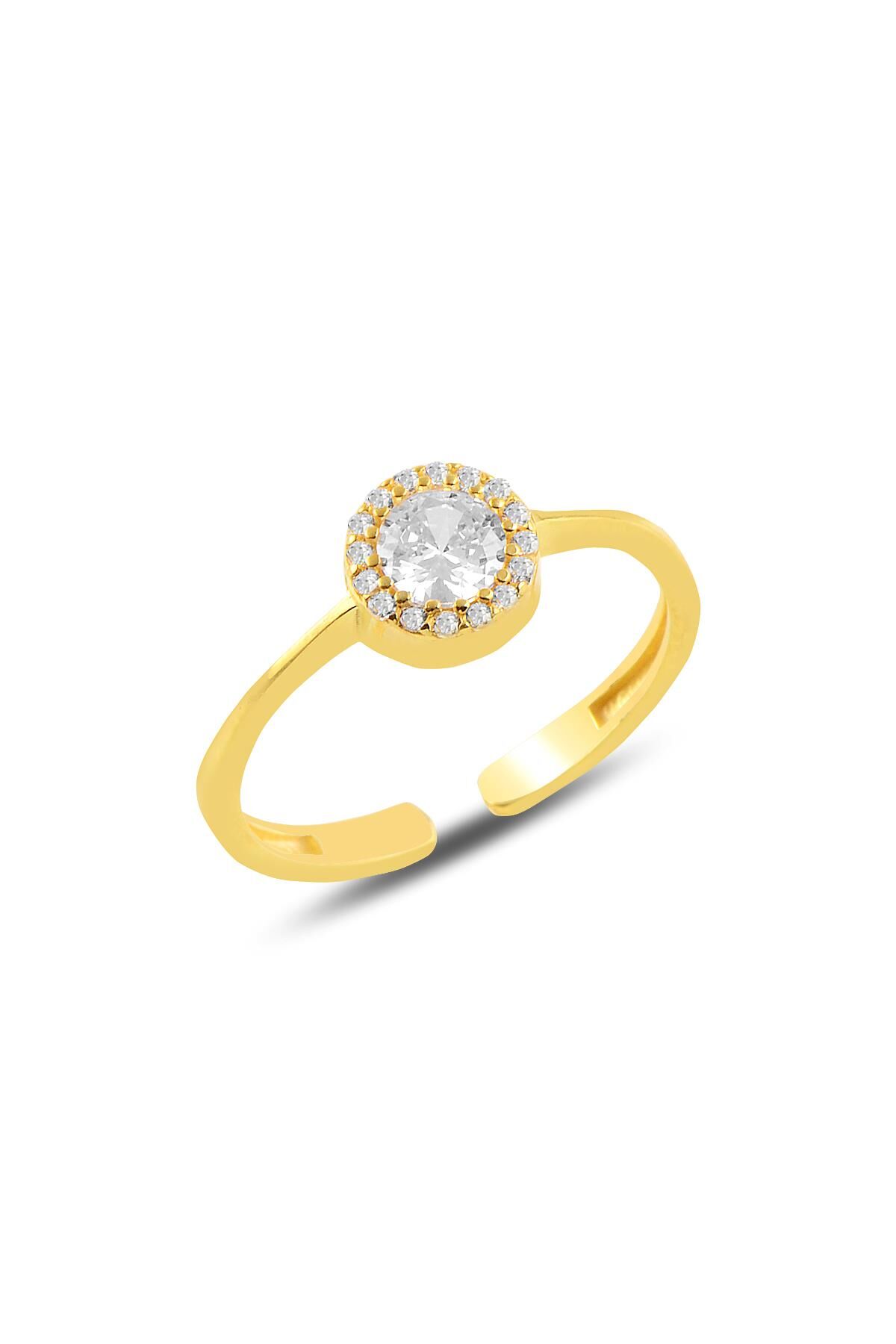 Gümüş altın yaldızlı pırlanta montürlü ayarlamalı yüzük SGTL11018GOLD