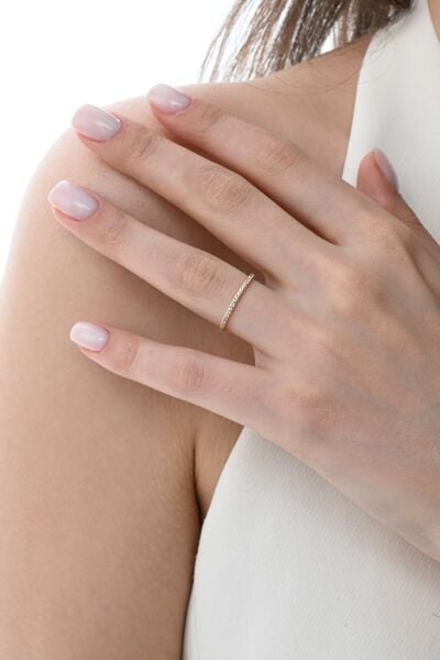 Gümüş altın yaldızlı yarım tur zirkon taşlı thin yüzük  SGTL12869GOLD