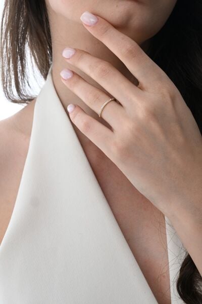 Gümüş altın yaldızlı yarım tur zirkon taşlı thin yüzük  SGTL12869GOLD