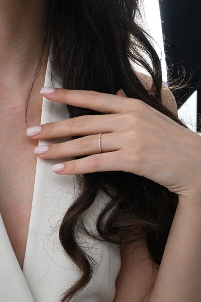 Gümüş altın yaldızlı yarım tur zirkon taşlı thin yüzük  SGTL12869GOLD