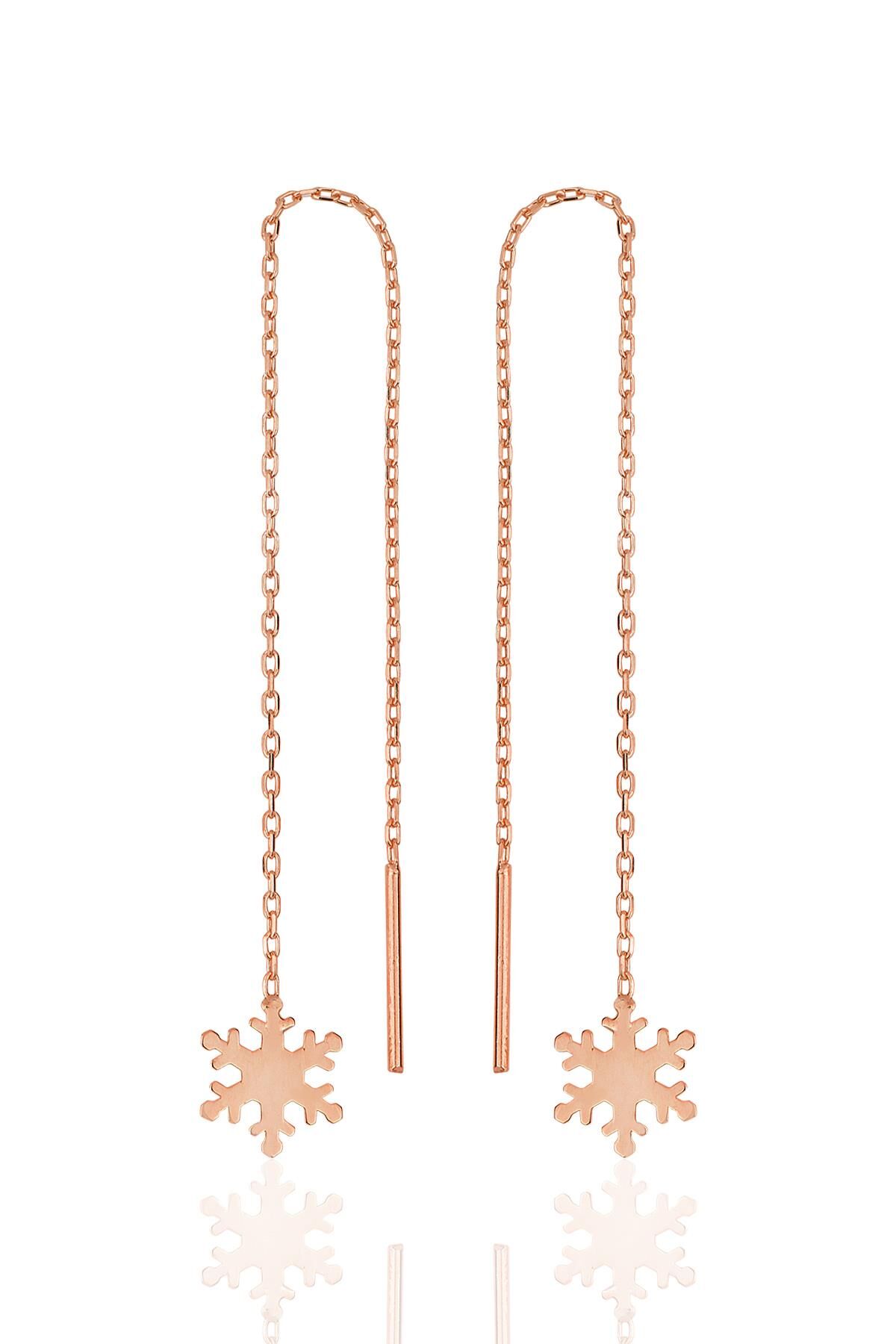 Gümüş rose kar tanesi zincir küpe SGTL11947ROSE