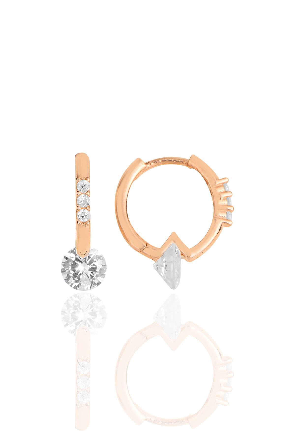 Gümüş rose zirkon taşlı tasarım halka küpe SGTL11848ROSE