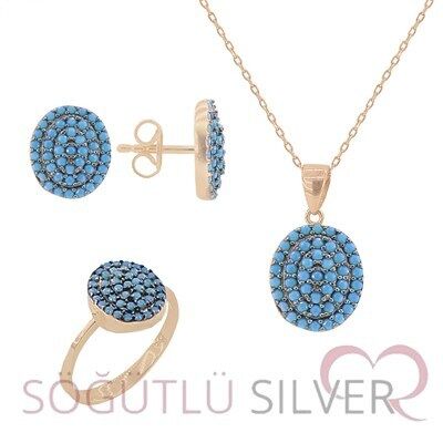 turkuaz taşlı mini üçlü set SGTL2748