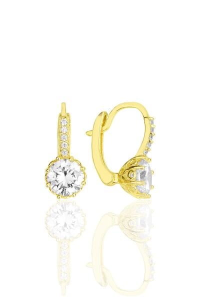 Gümüş altın yaldızlı zirkon taşlı elmas montürlü küpe SGTL11849GOLD
