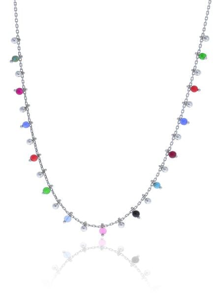 Gümüş rodyumlu doğal taşlı renk cümbüşü kolye SGTL10495RODAJ