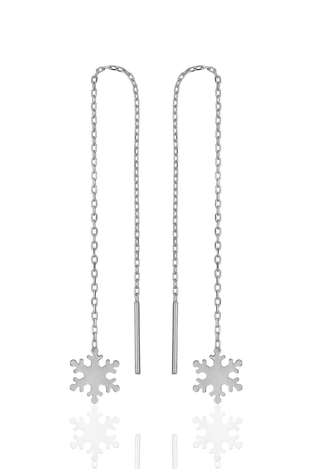 Gümüş rodyumlu kar tanesi zincir küpe SGTL11947RODAJ