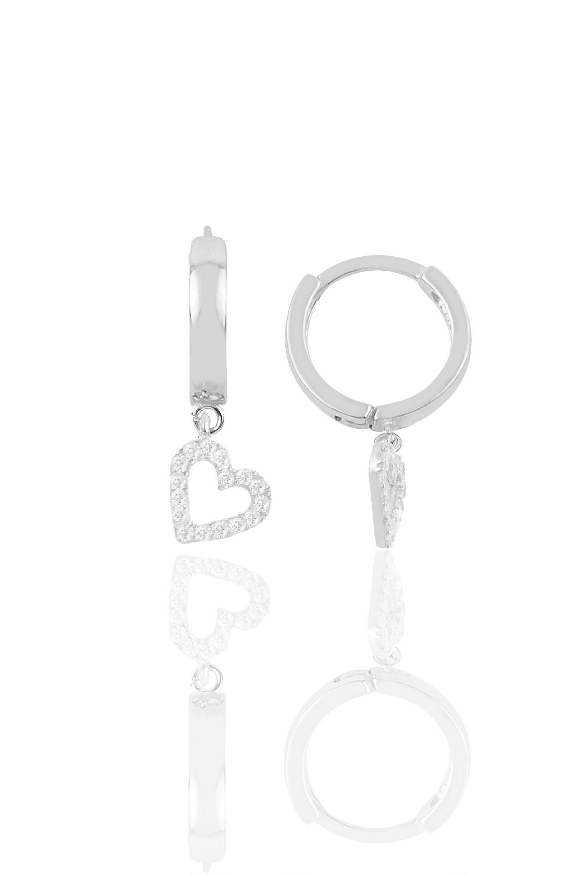 Gümüş rodyumlu zirkon taşlı kalp modeli halka küpe SGTL12388RODAJ