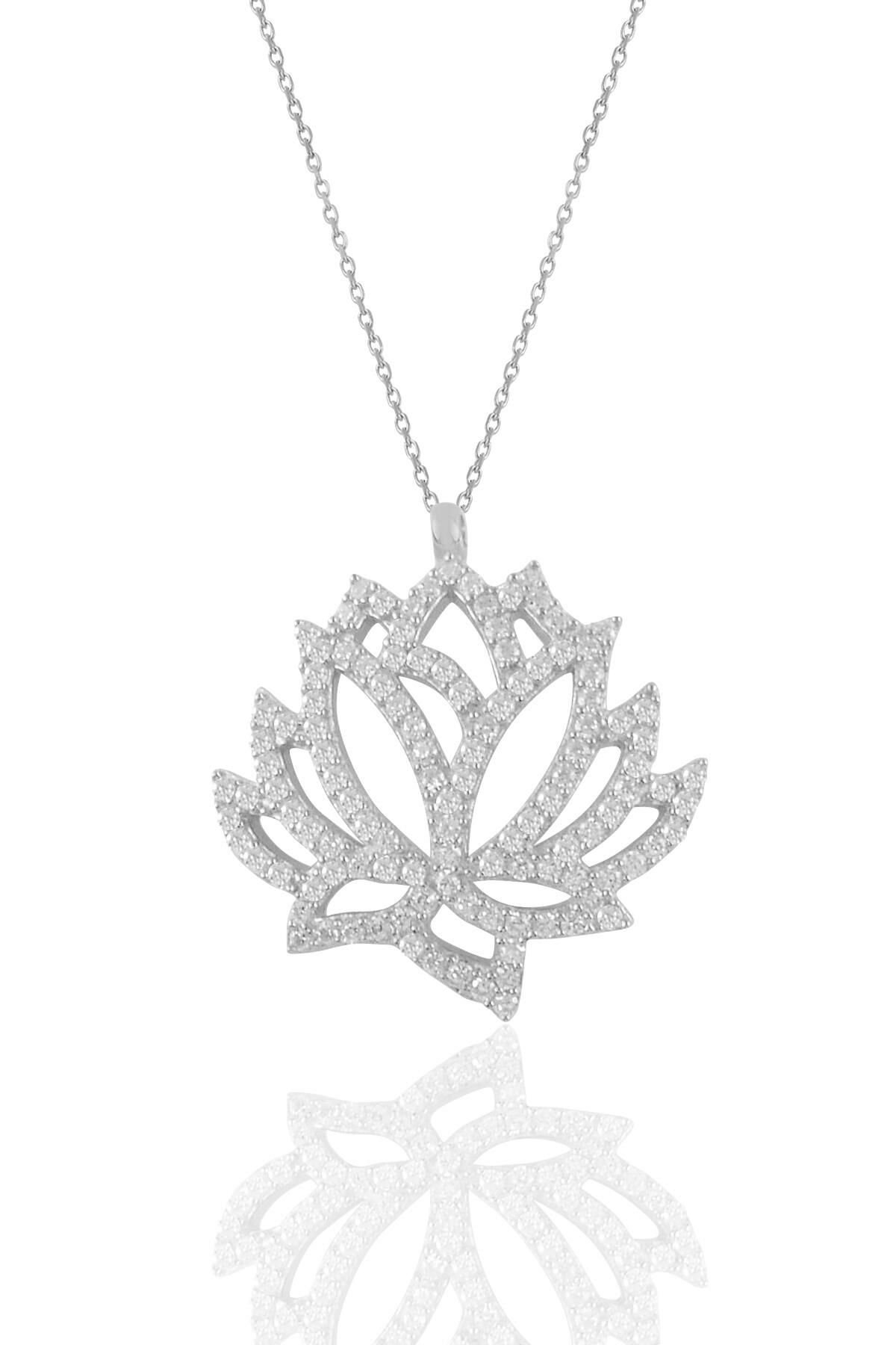 Gümüş rodyumlu  zirkon taşlı lotus çiçeği kolye SGTL11211RODAJ