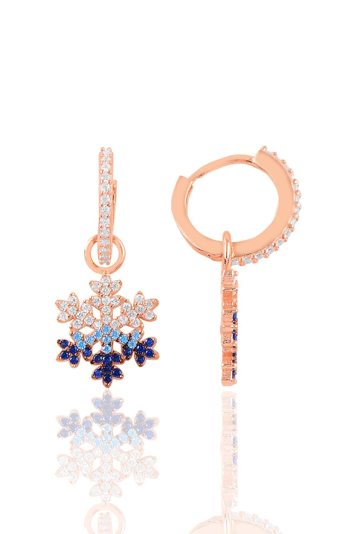 Gümüş rose renkli taşlı kar tanesi halka küpe SGTL11016ROSE