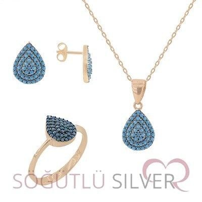 turkuaz taşlı mini üçlü set set8180