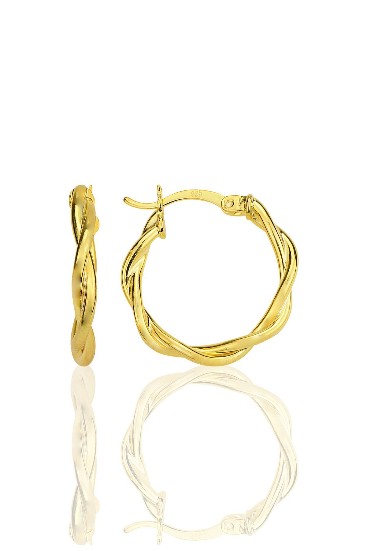 Gümüş altın yaldızlı çift burgulu halka küpe SGTL12313GOLD