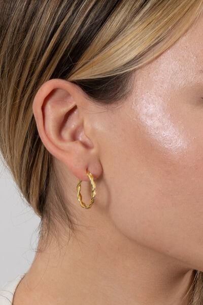 Gümüş altın yaldızlı çift burgulu halka küpe SGTL12313GOLD