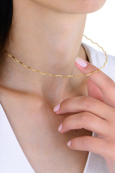 Gümüş altın yaldızlı italyan model dalgalı kolye  SGTL12952GOLD