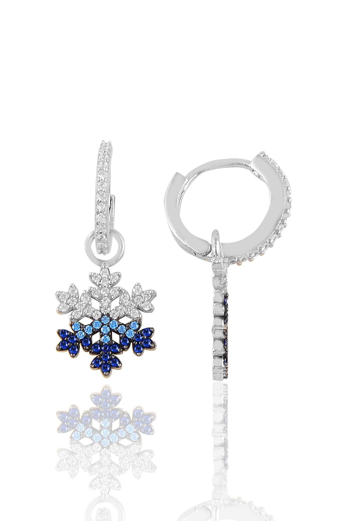 Gümüş  renkli taşlı kar tanesi halka küpe SGTL11016RODAJ