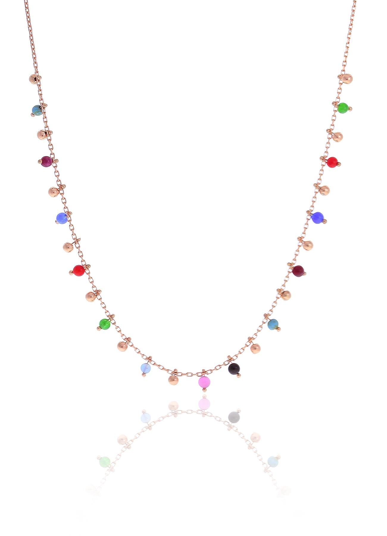 Gümüş rose doğal taşlı renk cümbüşü kolye SGTL10495ROSE