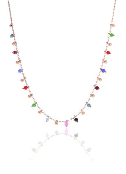 Gümüş rose doğal taşlı renk cümbüşü kolye SGTL10495ROSE