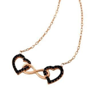 siyah taşlı sonsuza dek birleşen kalpler kolye SGTL1863