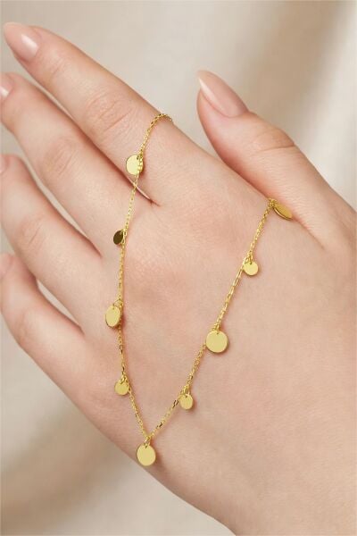 925 Ayar Gümüş Kolye Altın Kaplama Yuvarlak Pullu Gümüş Kolye SGTL13639GOLD