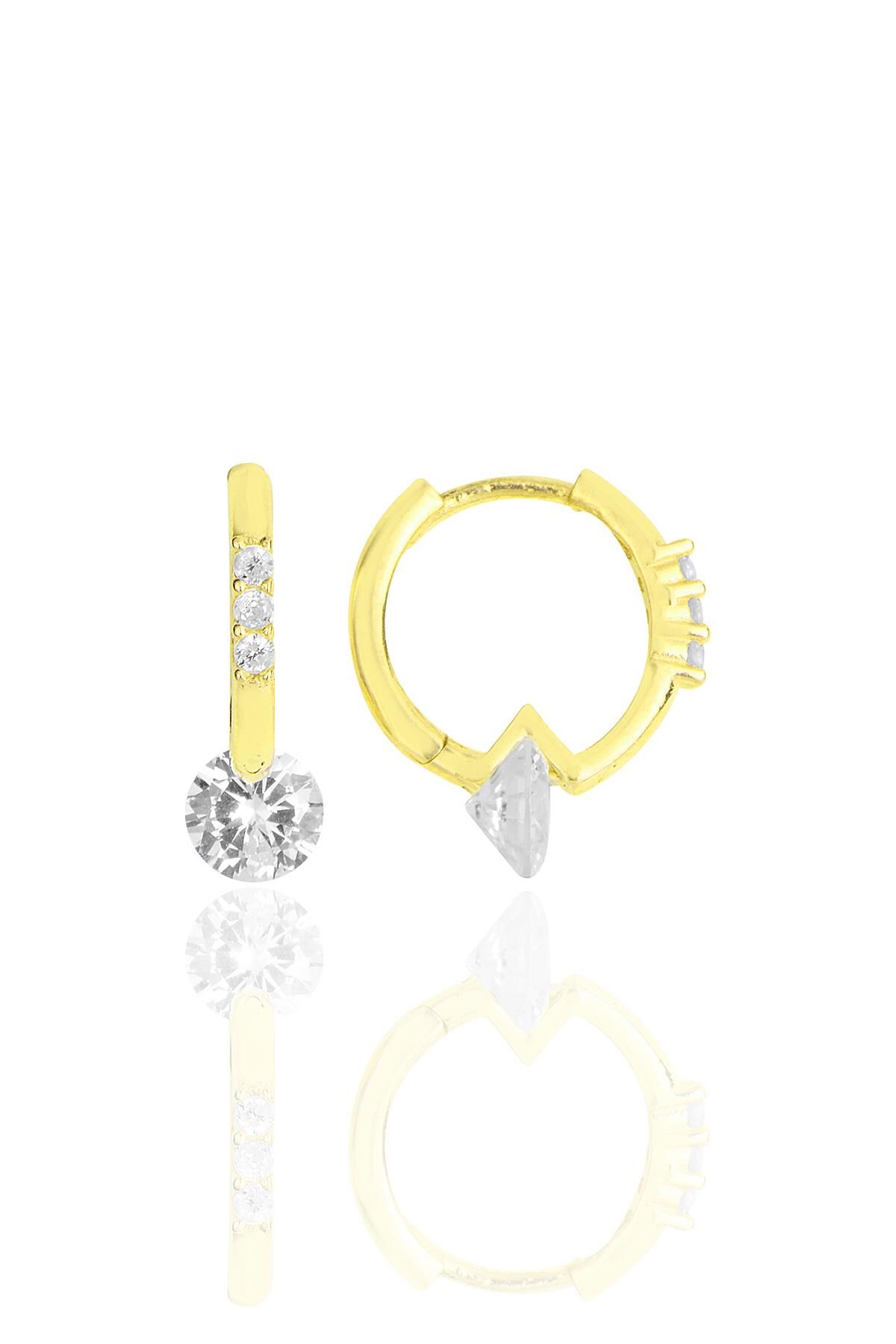 Gümüş altın yaldızlı zirkon taşlı tasarım halka küpe SGTL11848GOLD