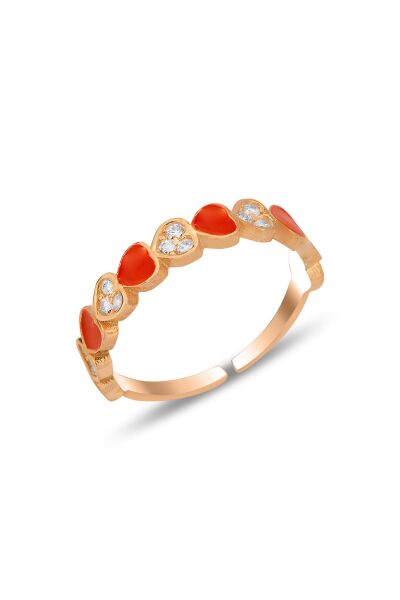 Gümüş rose zirkon taşlı alttan ayarlanabilir kırmızı mineli kalp yüzük SGTL12311ROSE