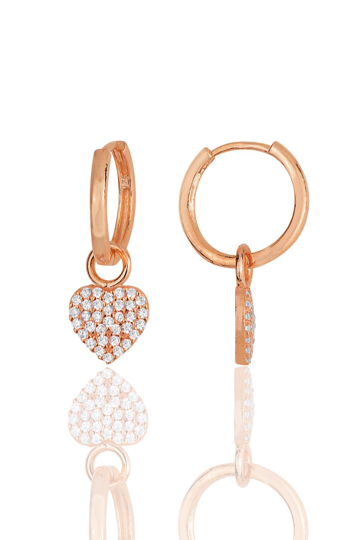 Gümüş rose zirkon taşlı kalp küpe SGTL11946ROSE