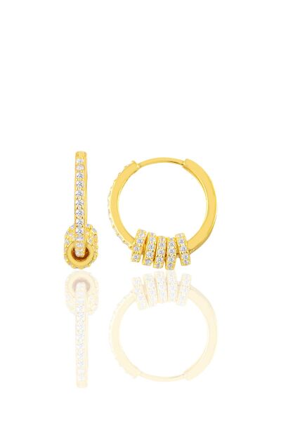 Gümüş zirkon taşlı altın yaldızlı ring küpe SGTL8803GOLD
