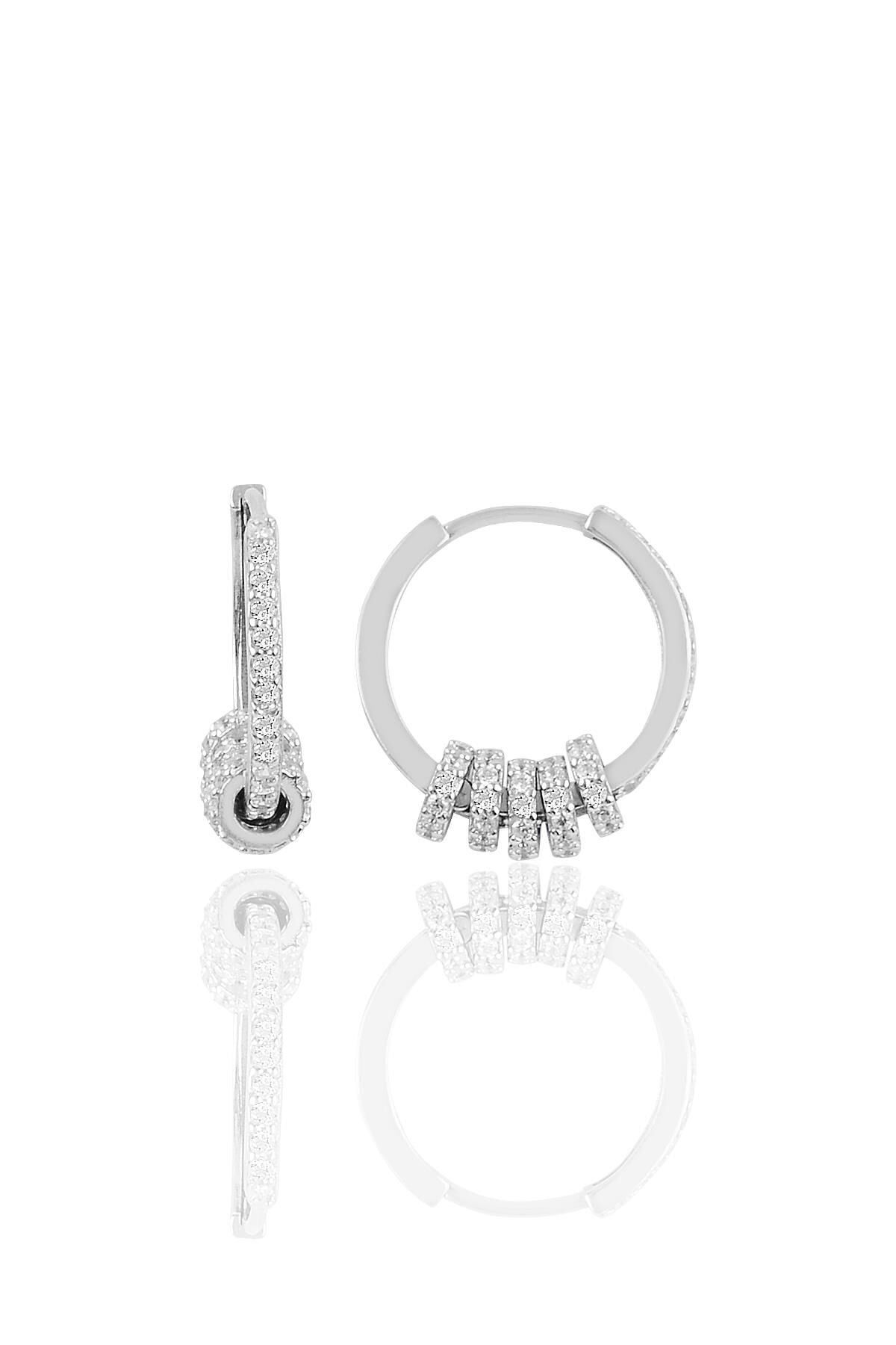 Gümüş zirkon taşlı rodyumlu ring küpe SGTL8803RODAJ