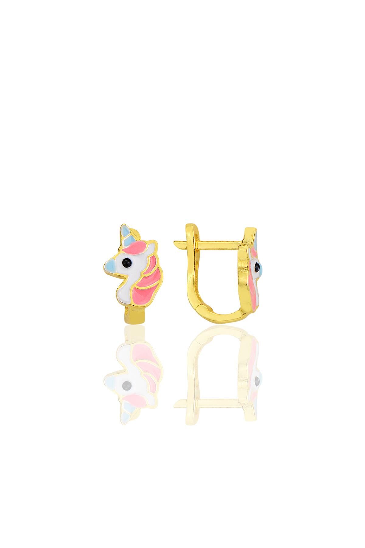 Gümüş altın yaldızlı mineli klipsli çocuk küpesi SGTL12363GOLD