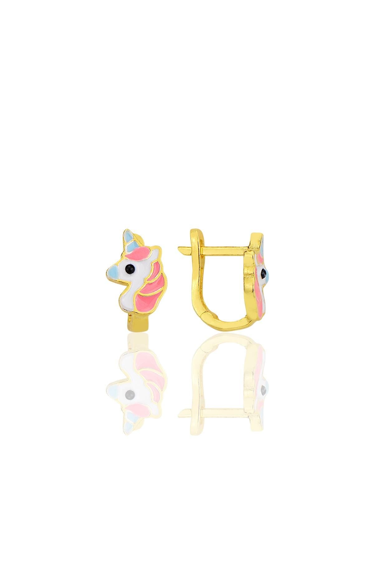 Gümüş altın yaldızlı mineli klipsli çocuk küpesi SGTL12363GOLD