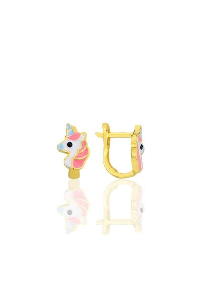 Gümüş altın yaldızlı mineli klipsli çocuk küpesi SGTL12363GOLD