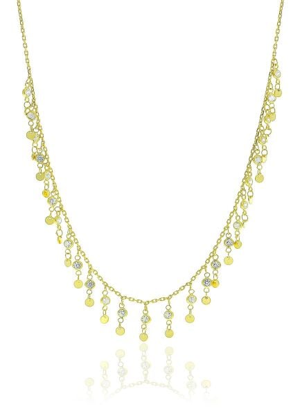 Gümüş altın yaldızlı zirkon taşlı pullu kolye SGTL10497GOLD