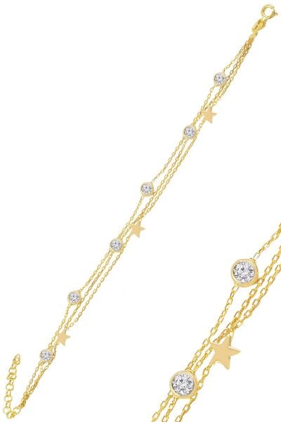 Gümüş Altın yaldızlı zirkon taşlı yıldız figürlü bileklik SGTL11014GOLD