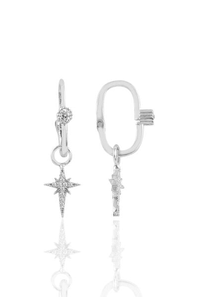 Gümüş rodyumlu zirkon taşlı kutup yıldızı göçmen küpe SGTL8951RODAJ