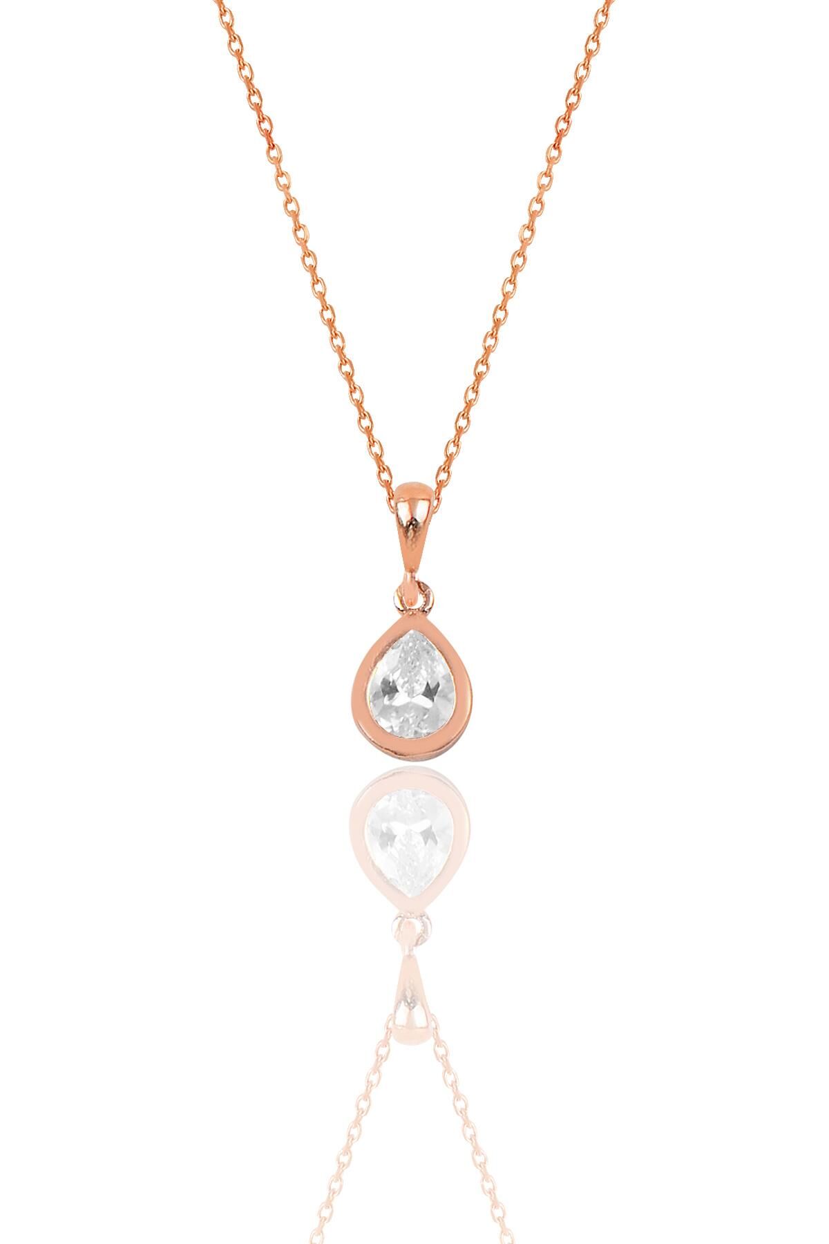 Gümüş rose zirkon taşlı damla modeli kolye SGTL12077BEYAZ