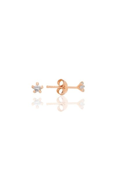 Gümüş zirkon taşlı, rose, yıldız kesim 3 mm tektaş küpe SGTL12735ROSE