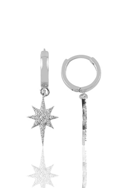 Gümüş rodyumlu zirkon taşlı kutup yıldızı halka küpe SGTL12391RODAJ